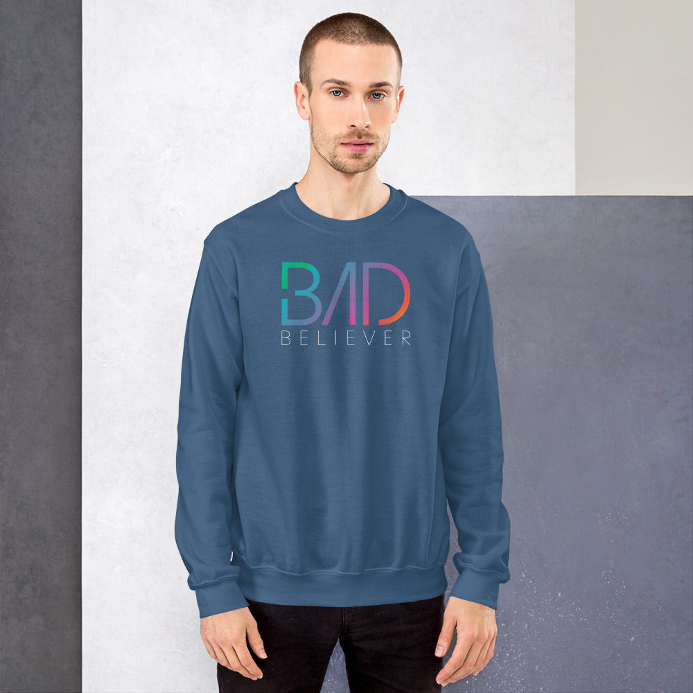 Bad Believer Logo Unisex Sweater (Rainbow White Print)