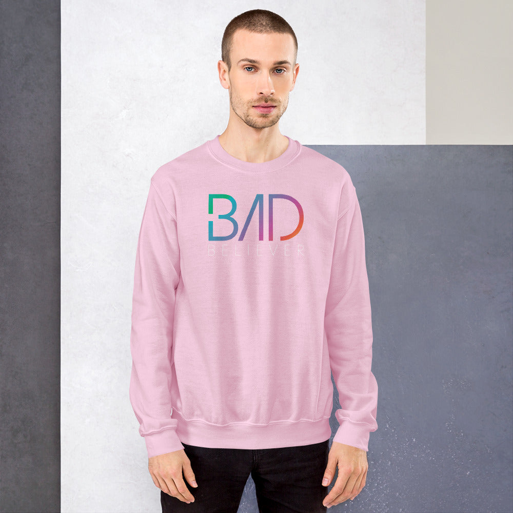 Bad Believer Logo Unisex Sweater (Rainbow White Print)